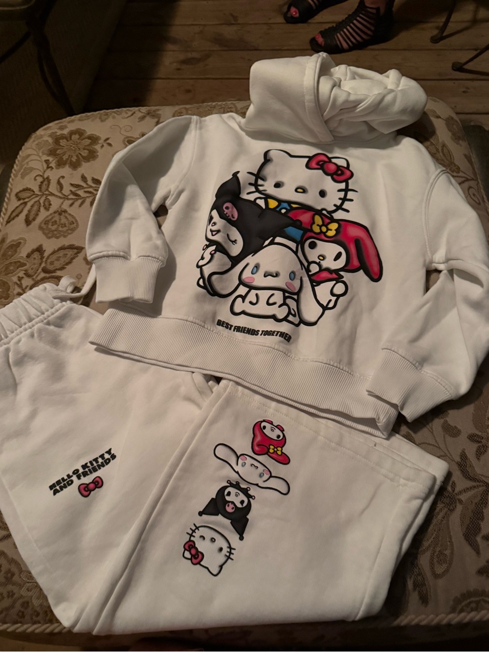 Hello Kitty White Hoodie & Sweatpants Set with Colorful Character Print